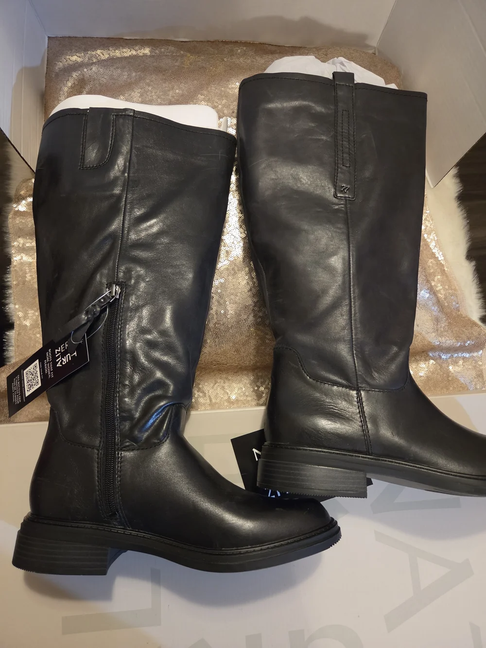 Naturalizer Black Leather Knee-High Zip Boots